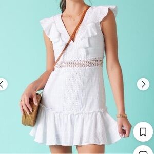 Francesca's NWT Ritah Crochet Mini cotton V-neck blue rain ruffled Spring Dress